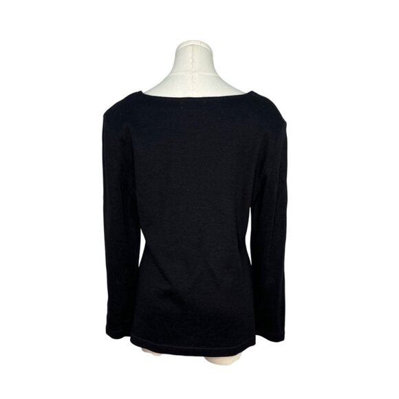 L'EAU VIVE Black Knit Top With Yellow Embroidery V-Neck Long Sleeve Womens Size - Picture 2 of 5